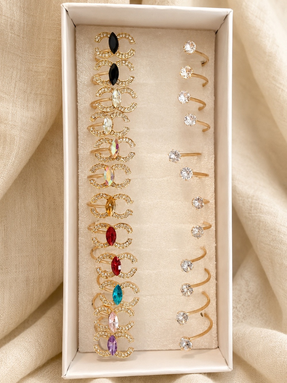 CC Inspired Gemstone Statement Open Cuff Bracelet Rhinestone Gold Tone